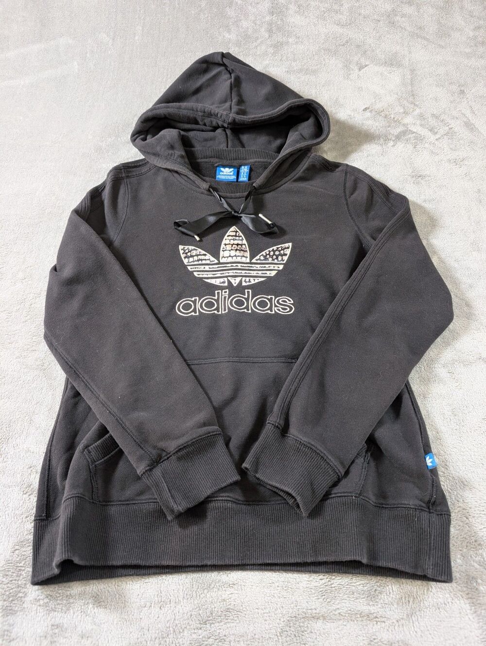 Adidas Hoodie Womens M Black Pullover Sweatshirt Gold Logo - Picture 5 of 10